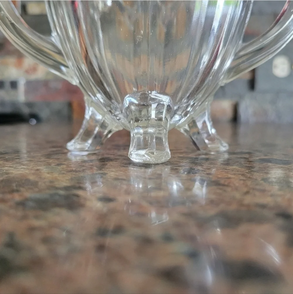 Vintage Indiana Glass sugar bowl Dish‎ 4 footed depression glass #B scalloped